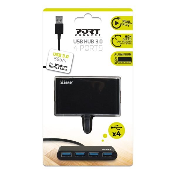 Port USB3.0 to 4 x USB3.0 5Gbps 4 Port Hub - Black - Image 2