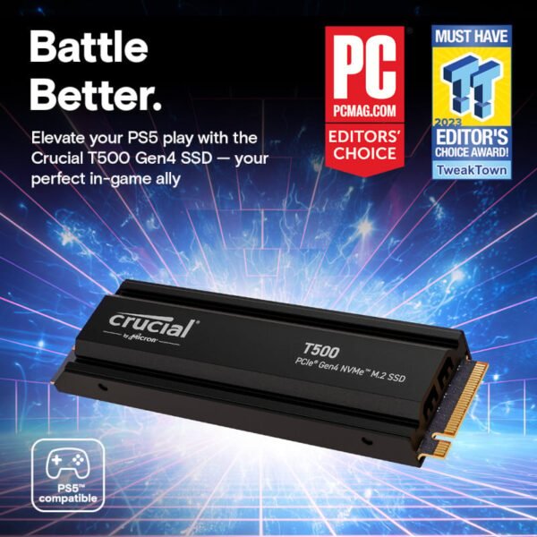 Crucial T500 1TB M.2 NVMe Gen4 with Heatsink NAND SSD - Image 5