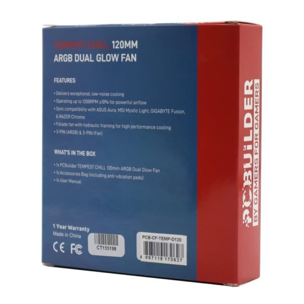 PCBuilder Tempest Chill 120MM ARGB Dual Glow Fan - Image 3