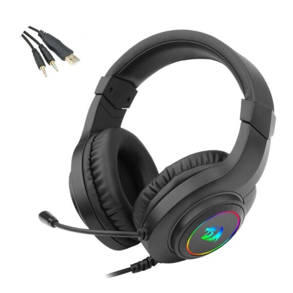 REDRAGON Over-Ear HYLAS Aux (Mic and Headset)|USB (Power Only)RGB Gaming Headset - Black - Image 3