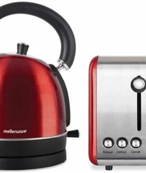 Mellerware Stainless Steel Red Toaster and Kettle Combo Set