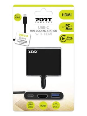 Port USB Type-C to 1 x HDMI|1 x USB3.0|1 x Type-C 60W PD Dock - Black