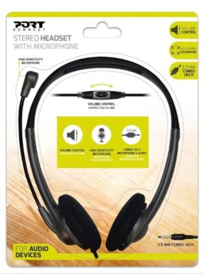Port Stereo Headset with Mic with 1.2m Cable|1 x 3.5mm|Volume Controller - Black