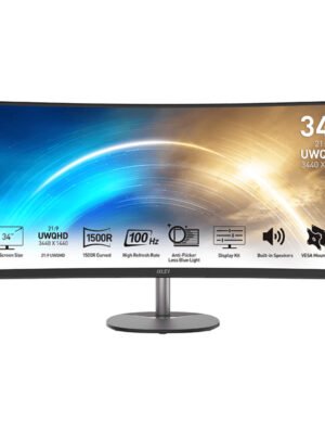 MSI PRO MP341CQ 34″ VA Ultrawide Curved Pro Monitor (1500R, 3440x1440, 1ms, 100Hz)