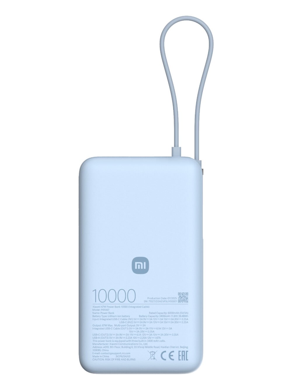 Xiaomi 67W Power Bank 10000 (Integrated Cable) - Ice Blue