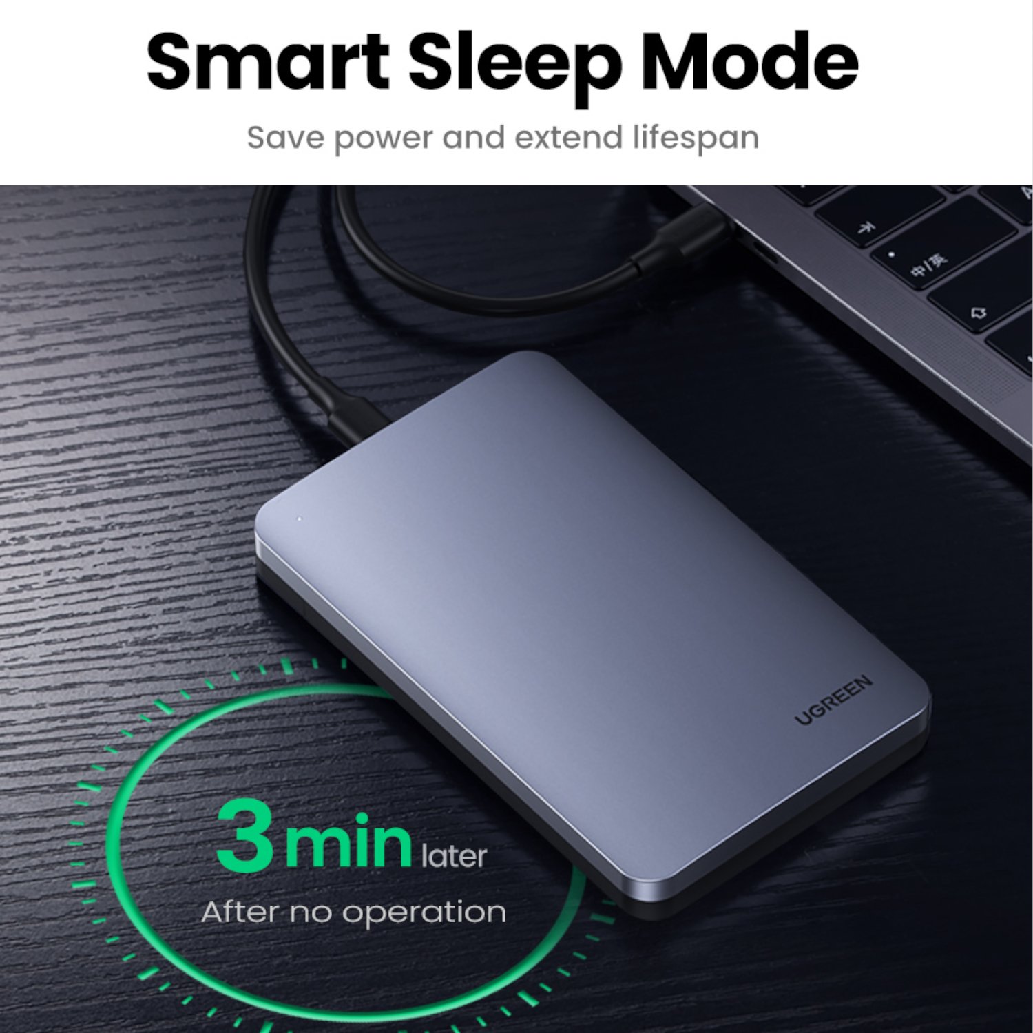 UGREEN CM300 2.5 inch USB Type-C Hard Drive Enclosure - Silver - Image 2