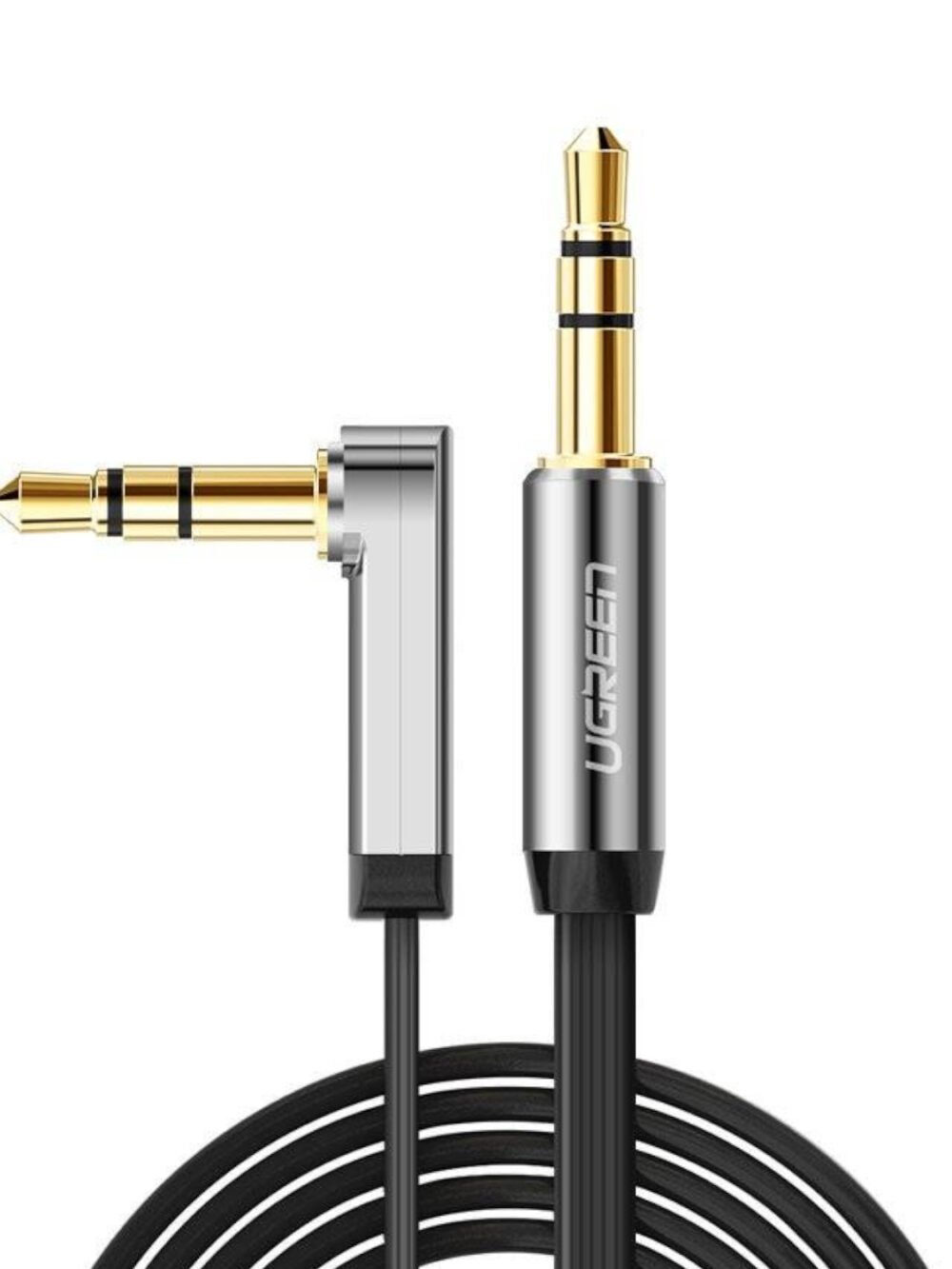 UGREEN AV119 Right-angled 3.5mm Flat Aux Cable 1.5m - Black/Silver