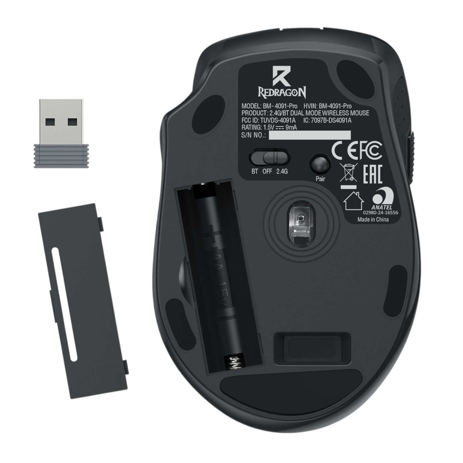 Redragon BM-4091 PRO 26000 DPI Dual Mode Wireless Gaming Mouse - Black - Image 6