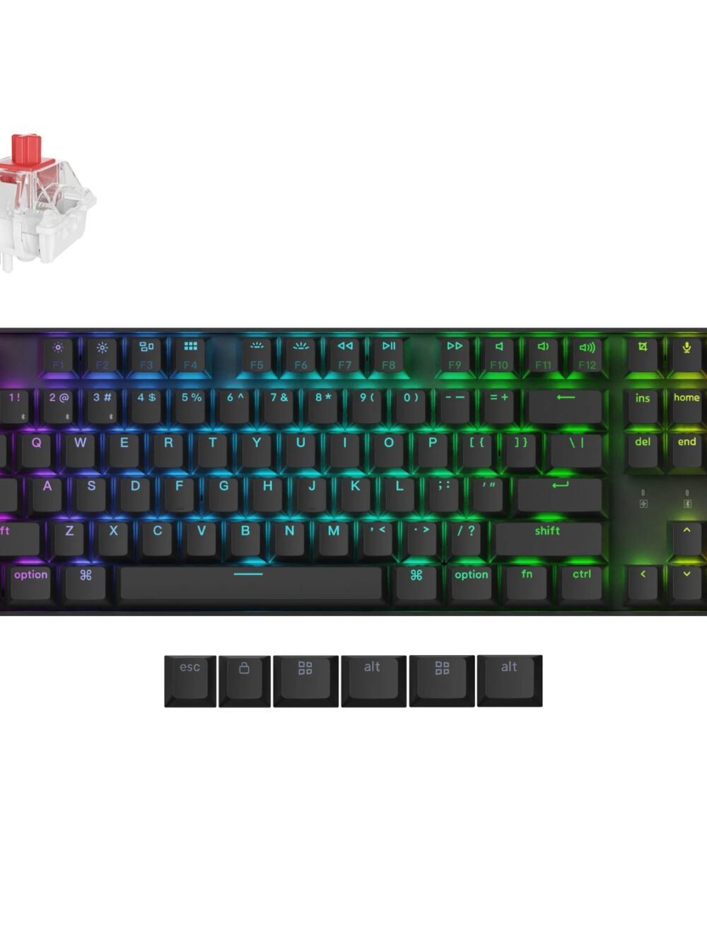 Keychron K8 QMK 80% TKL Wireless Mechanical Keyboard V2 Red Switches - Black