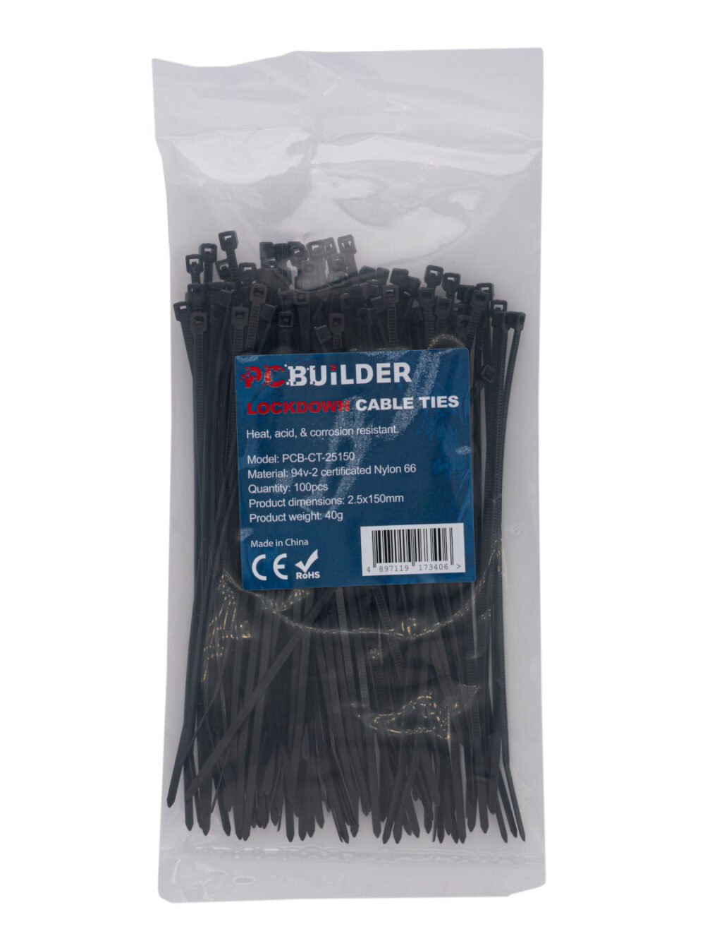 PCBuilder LOCKDOWN 150mm Cable Ties (100 pcs) - Black