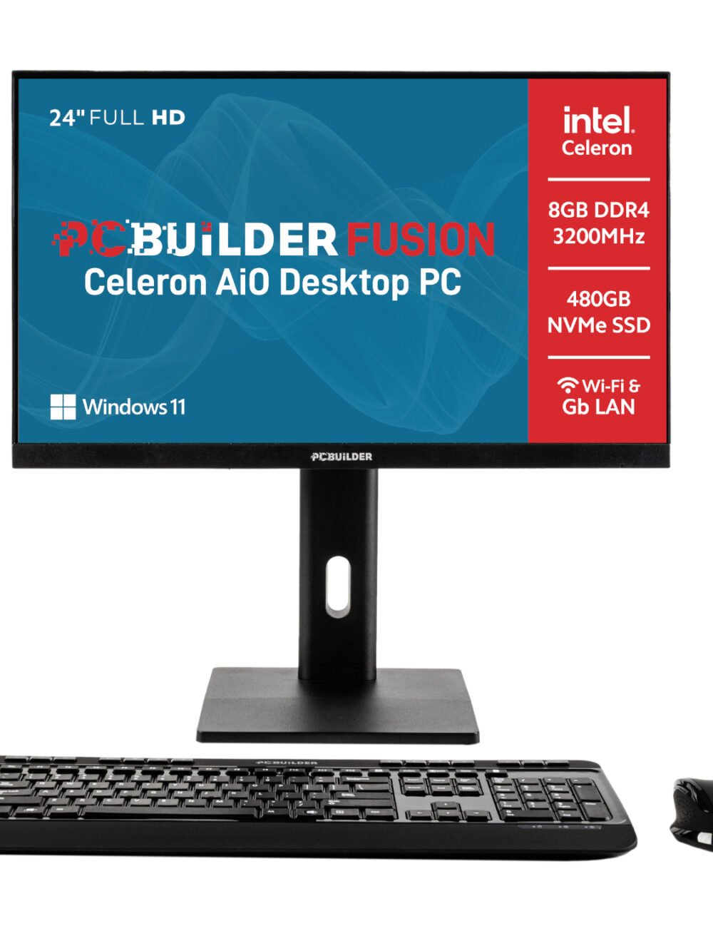 PCBuilder FUSION 24″ Intel Celeron G6900 Windows 11 AiO Desktop PC
