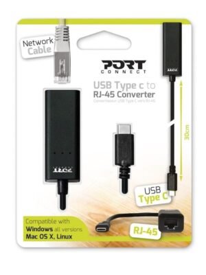 Port USB Type-C to RJ45 5Gbps 30cm Adapter - Black