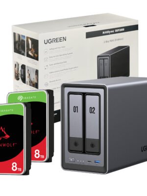 UGreen NASync DXP2800 2 Bay NAS with Seagate Ironwolf NAS 16TB SATA Hard Drive Bundle (2x 8TB)