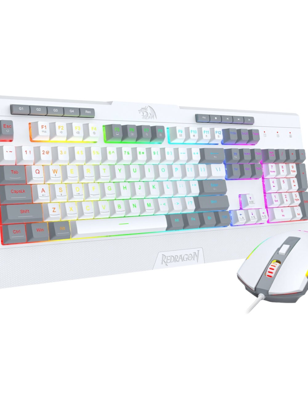 Redragon S151 Wired RGB Gaming Keyboard and Mouse Combo - White and Grey