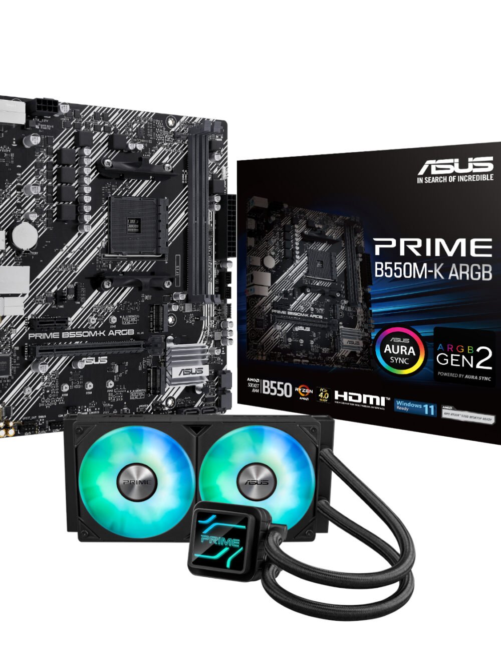 Asus PRIME B550M-K ARGB AM4 and Asus Prime LC 240 ARGB Liquid CPU Cooler Bundle