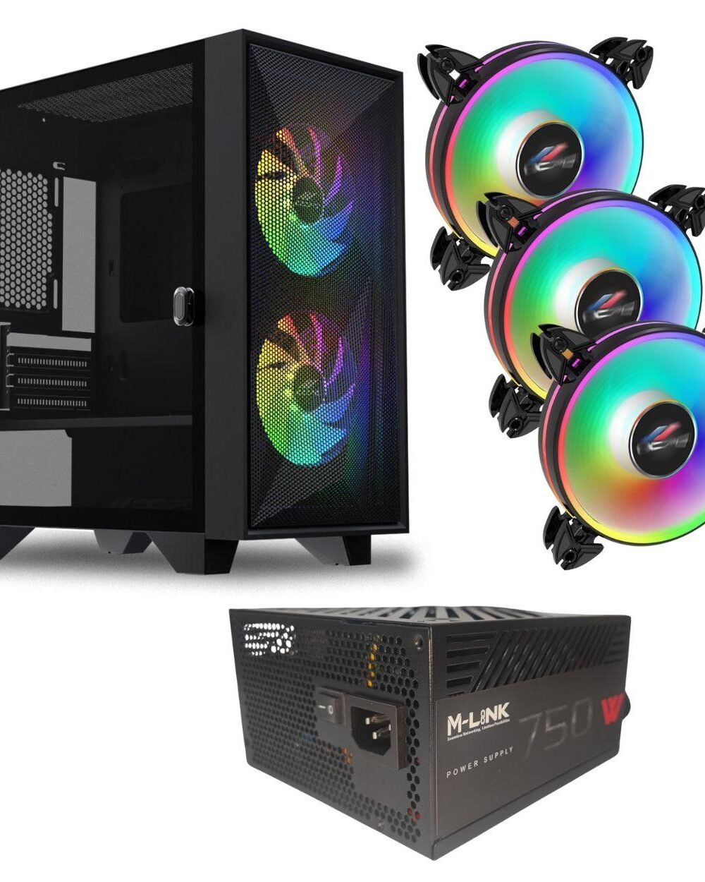 OCPC Scura Mesh M-ATX Case + 750W + 3X VELOCITA FAN Combo